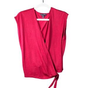 Banana Republic Women Blouse Red Petite Luxespun Faux Wrap Sleeveless Stretch PS